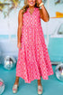 Floral Print Frilly Neck Sleeveless Tiered Maxi Dress